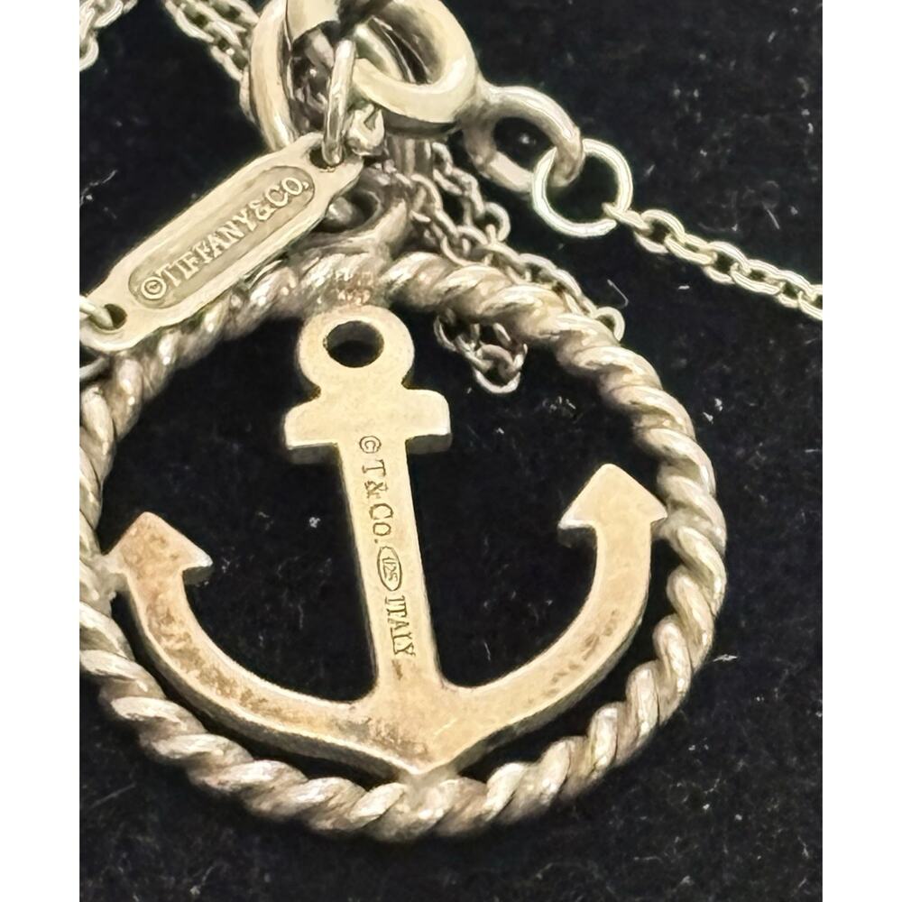 Tiffany & Co Sterling Round Twist ANCHOR Pendant w/18" Tiffany Chain Necklace